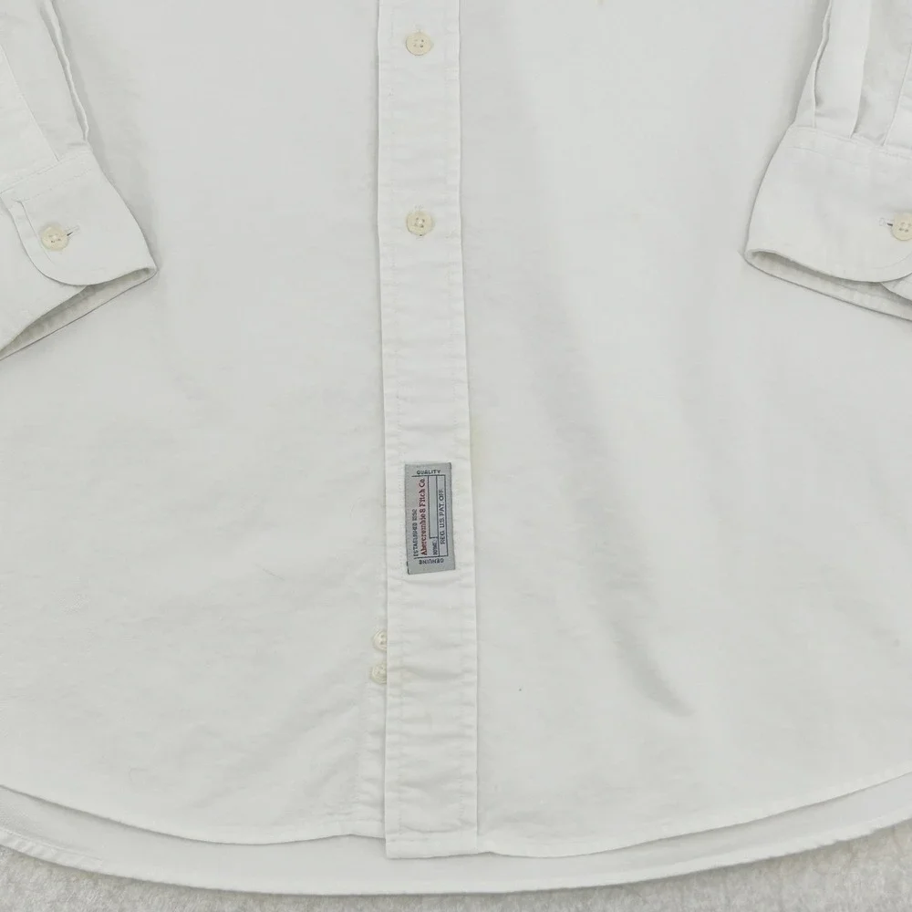 Abercrombie & Fitch Mens Button Down Shirt 16L White Thrashed Vintage Grunge - Picture 7 of 10